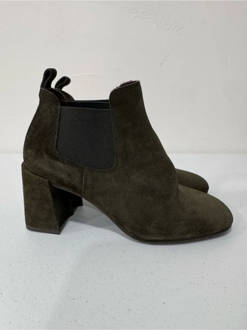 Pedro García Nenet Chelsea Dark Green Suede Block Heel Booties Women's 36.5